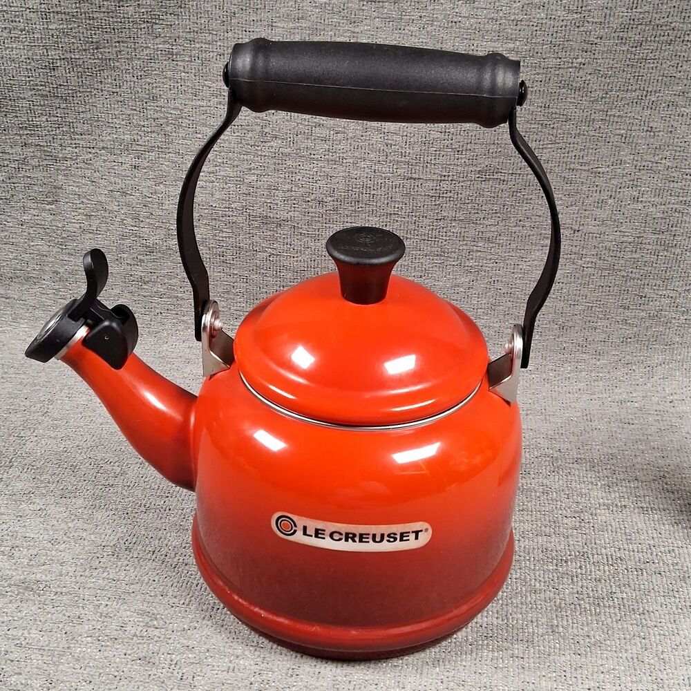 Le Creuset Red Enamel on Steel 1.25 Qt Demi Whistling Tea Kettle Cottagecore